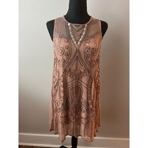 Altar'd State Beaded Flapper Dress Blush Pink Sleeveless Art Deco Gatsby Party S
